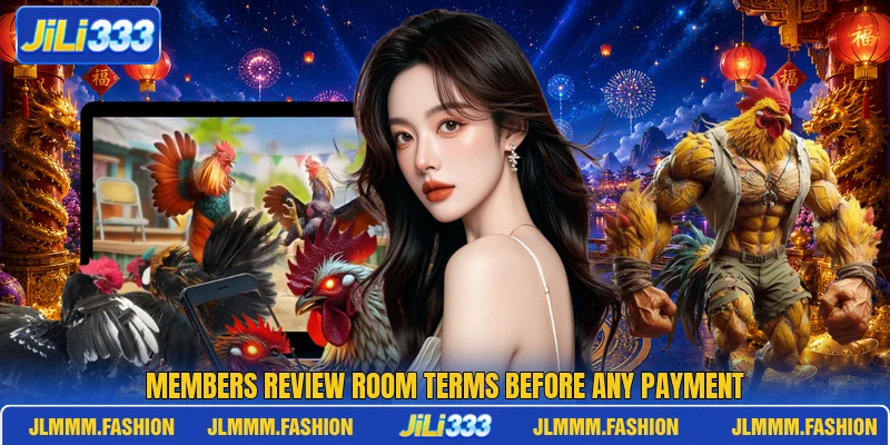 Members review room terms before any payment
