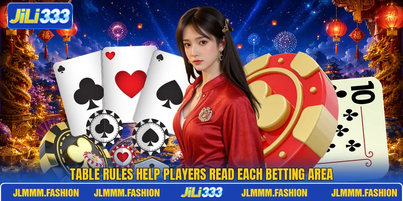 Table rules help players read each betting area Table rules help players read each betting area
